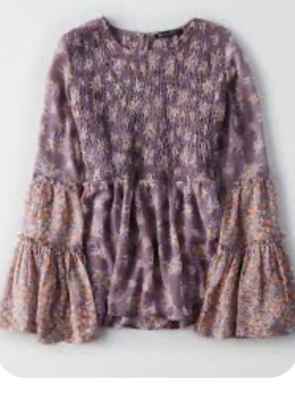 American Eagle Outfitters Mauve Floral Smocked Bell Sleeve Top - Picture 6 of 6